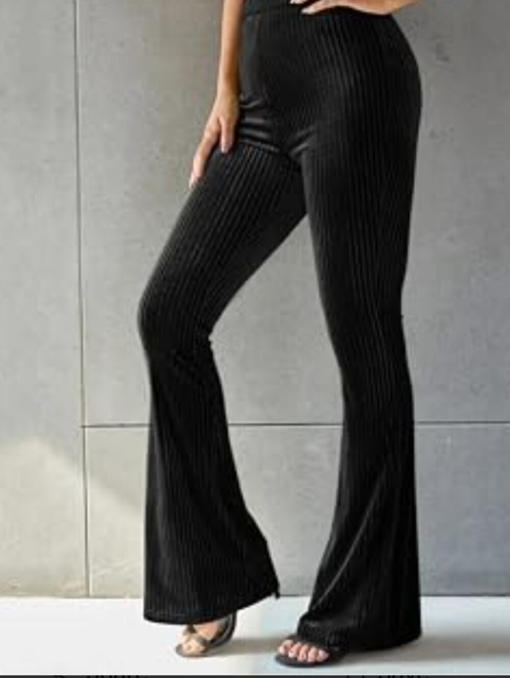 NWT Forever 21 Ribbed Velvet Black Flare Pants Size L